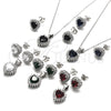 Juego de Arete y Dije de Adulto 10.175.0058.2 Plata Rodinada, Diseño de Corazón, con Zirconia Cubica Blanca y Rubi, Pulido, Rodinado