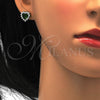 Juego de Arete y Dije de Adulto 10.175.0058.3 Plata Rodinada, Diseño de Corazón, con Zirconia Cubica Verde y Blanca, Pulido, Rodinado