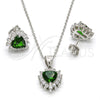 Juego de Arete y Dije de Adulto 10.175.0058.3 Plata Rodinada, Diseño de Corazón, con Zirconia Cubica Verde y Blanca, Pulido, Rodinado