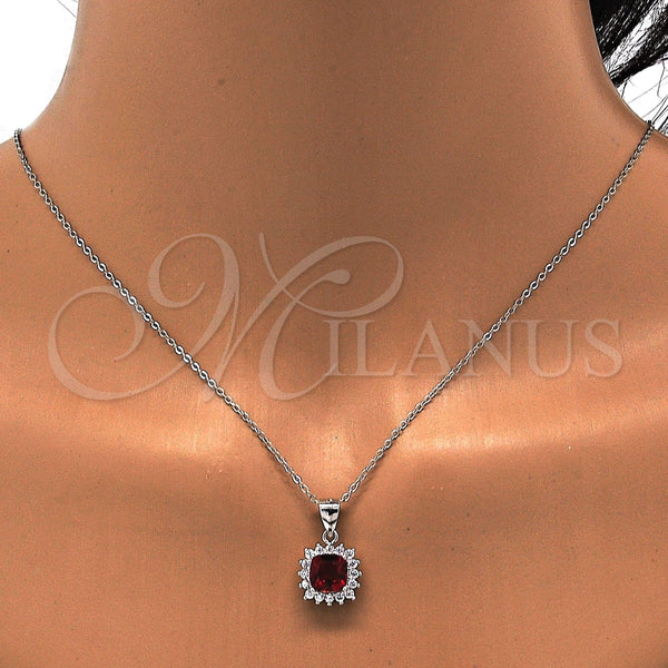 Juego de Arete y Dije de Adulto 10.175.0059.2 Plata Rodinada, con Zirconia Cubica Blanca y Rubi, Pulido, Rodinado