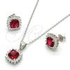 Juego de Arete y Dije de Adulto 10.175.0059.2 Plata Rodinada, con Zirconia Cubica Blanca y Rubi, Pulido, Rodinado