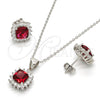 Juego de Arete y Dije de Adulto 10.175.0059.2 Plata Rodinada, con Zirconia Cubica Blanca y Rubi, Pulido, Rodinado