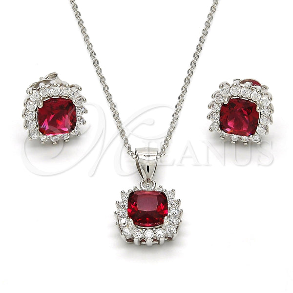 Juego de Arete y Dije de Adulto 10.175.0059.2 Plata Rodinada, con Zirconia Cubica Blanca y Rubi, Pulido, Rodinado
