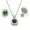 Juego de Arete y Dije de Adulto 10.175.0059.3 Plata Rodinada, con Zirconia Cubica Verde y Blanca, Pulido, Rodinado