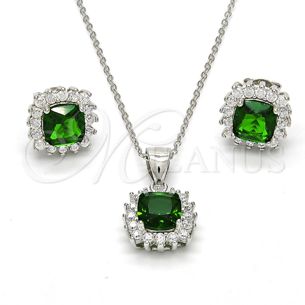 Juego de Arete y Dije de Adulto 10.175.0059.3 Plata Rodinada, con Zirconia Cubica Verde y Blanca, Pulido, Rodinado