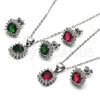 Juego de Arete y Dije de Adulto 10.175.0059.3 Plata Rodinada, con Zirconia Cubica Verde y Blanca, Pulido, Rodinado