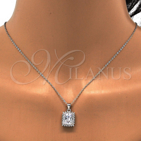 Juego de Arete y Dije de Adulto 10.175.0061 Plata Rodinada, con Zirconia Cubica Blanca, Pulido, Rodinado