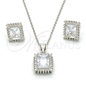 Juego de Arete y Dije de Adulto 10.175.0061 Plata Rodinada, con Zirconia Cubica Blanca, Pulido, Rodinado