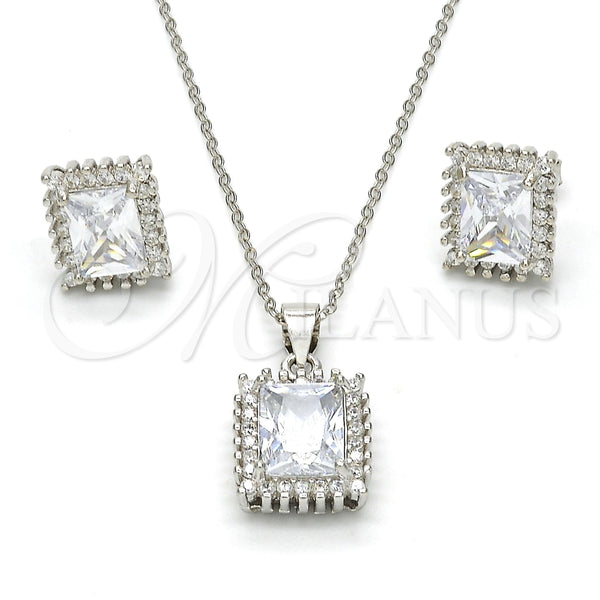 Juego de Arete y Dije de Adulto 10.175.0061 Plata Rodinada, con Zirconia Cubica Blanca, Pulido, Rodinado