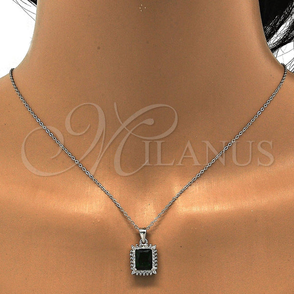 Juego de Arete y Dije de Adulto 10.175.0061.1 Plata Rodinada, con Zirconia Cubica Verde y Blanca, Pulido, Rodinado