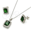 Juego de Arete y Dije de Adulto 10.175.0061.1 Plata Rodinada, con Zirconia Cubica Verde y Blanca, Pulido, Rodinado