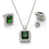 Juego de Arete y Dije de Adulto 10.175.0061.1 Plata Rodinada, con Zirconia Cubica Verde y Blanca, Pulido, Rodinado