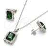 Juego de Arete y Dije de Adulto 10.175.0061.1 Plata Rodinada, con Zirconia Cubica Verde y Blanca, Pulido, Rodinado