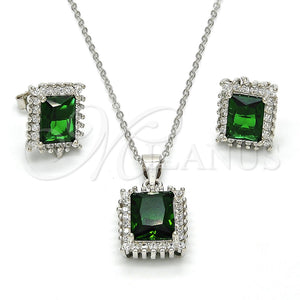 Juego de Arete y Dije de Adulto 10.175.0061.1 Plata Rodinada, con Zirconia Cubica Verde y Blanca, Pulido, Rodinado