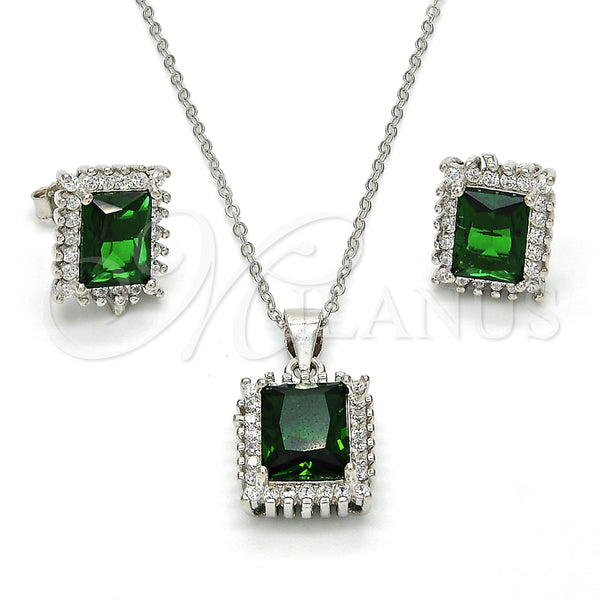 Juego de Arete y Dije de Adulto 10.175.0061.1 Plata Rodinada, con Zirconia Cubica Verde y Blanca, Pulido, Rodinado