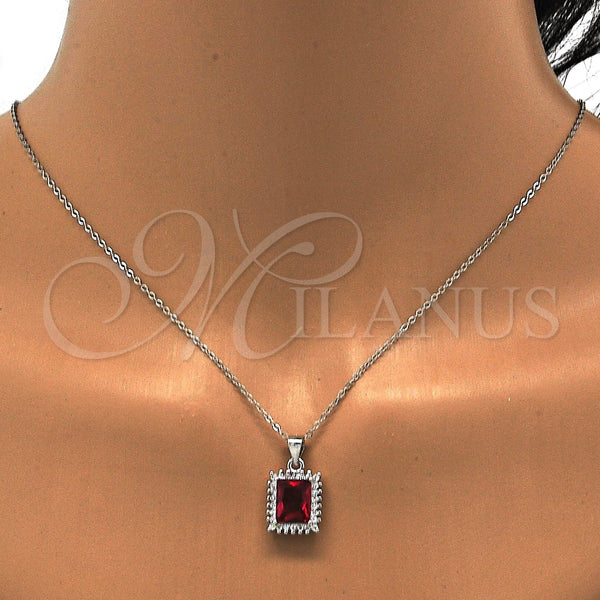 Juego de Arete y Dije de Adulto 10.175.0061.2 Plata Rodinada, con Zirconia Cubica Granate y Blanca, Pulido, Rodinado