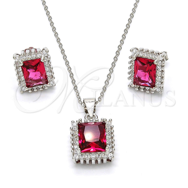 Juego de Arete y Dije de Adulto 10.175.0061.2 Plata Rodinada, con Zirconia Cubica Granate y Blanca, Pulido, Rodinado