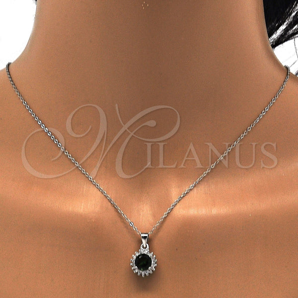 Juego de Arete y Dije de Adulto 10.175.0062.1 Plata Rodinada, con Zirconia Cubica Verde y Blanca, Pulido, Rodinado