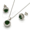 Juego de Arete y Dije de Adulto 10.175.0062.1 Plata Rodinada, con Zirconia Cubica Verde y Blanca, Pulido, Rodinado