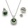 Juego de Arete y Dije de Adulto 10.175.0062.1 Plata Rodinada, con Zirconia Cubica Verde y Blanca, Pulido, Rodinado