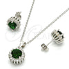 Juego de Arete y Dije de Adulto 10.175.0062.1 Plata Rodinada, con Zirconia Cubica Verde y Blanca, Pulido, Rodinado