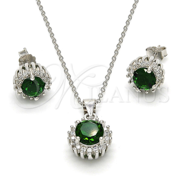 Juego de Arete y Dije de Adulto 10.175.0062.1 Plata Rodinada, con Zirconia Cubica Verde y Blanca, Pulido, Rodinado