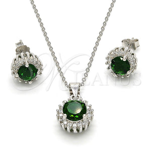 Juego de Arete y Dije de Adulto 10.175.0062.1 Plata Rodinada, con Zirconia Cubica Verde y Blanca, Pulido, Rodinado