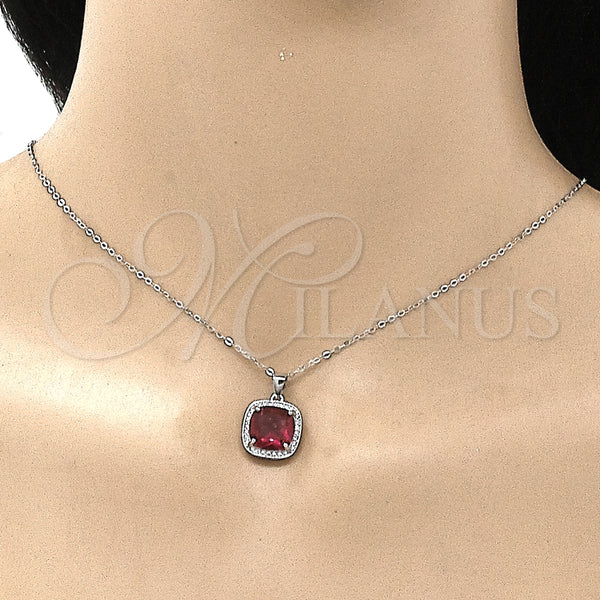 Juego de Arete y Dije de Adulto 10.186.0016.1 Plata Rodinada, con Micro Pave Blanca y Zirconia Cubica Rubi, Pulido, Rodinado
