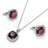 Juego de Arete y Dije de Adulto 10.186.0016.1 Plata Rodinada, con Micro Pave Blanca y Zirconia Cubica Rubi, Pulido, Rodinado