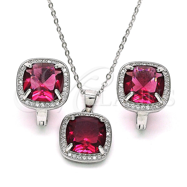 Juego de Arete y Dije de Adulto 10.186.0016.1 Plata Rodinada, con Micro Pave Blanca y Zirconia Cubica Rubi, Pulido, Rodinado