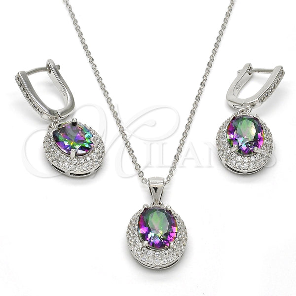 Juego de Arete y Dije de Adulto 10.186.0019 Plata Rodinada, con Zirconia Cubica Blanca y Micro Pave Blanca, Pulido, Rodinado
