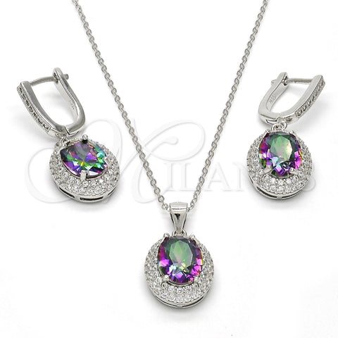 Juego de Arete y Dije de Adulto 10.186.0019 Plata Rodinada, con Zirconia Cubica Blanca y Micro Pave Blanca, Pulido, Rodinado