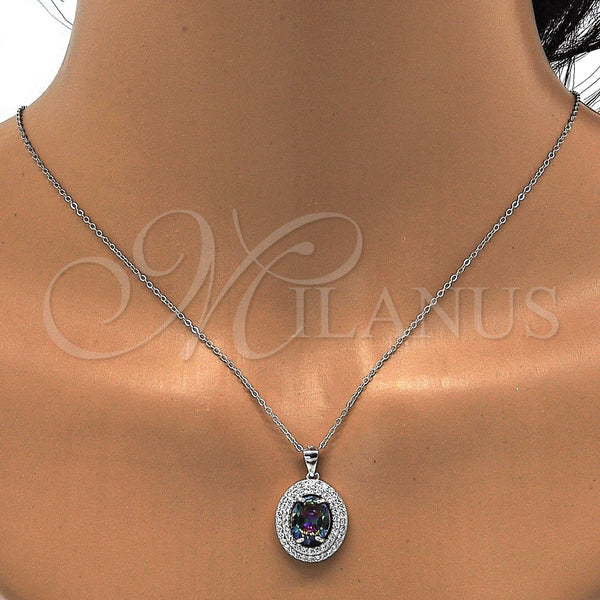 Juego de Arete y Dije de Adulto 10.186.0021 Plata Rodinada, con Zirconia Cubica Blanca y Micro Pave Blanca, Pulido, Rodinado
