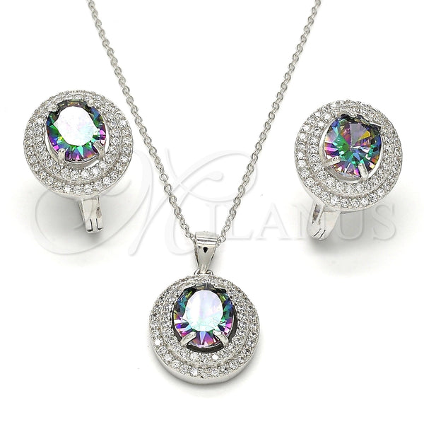 Juego de Arete y Dije de Adulto 10.186.0021 Plata Rodinada, con Zirconia Cubica Blanca y Micro Pave Blanca, Pulido, Rodinado