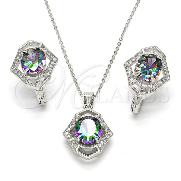Juego de Arete y Dije de Adulto 10.186.0024 Plata Rodinada, con Zirconia Cubica Blanca y Micro Pave Blanca, Pulido, Rodinado