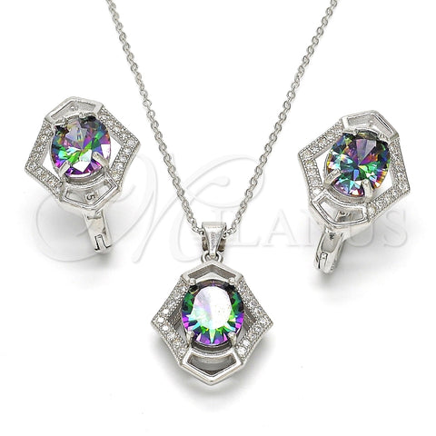 Juego de Arete y Dije de Adulto 10.186.0024 Plata Rodinada, con Zirconia Cubica Blanca y Micro Pave Blanca, Pulido, Rodinado