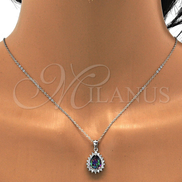 Juego de Arete y Dije de Adulto 10.186.0025 Plata Rodinada, Diseño de Gota, con Zirconia Cubica Blanca y Blanca, Pulido, Rodinado
