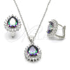 Juego de Arete y Dije de Adulto 10.186.0025 Plata Rodinada, Diseño de Gota, con Zirconia Cubica Blanca y Blanca, Pulido, Rodinado