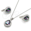 Juego de Arete y Dije de Adulto 10.186.0025 Plata Rodinada, Diseño de Gota, con Zirconia Cubica Blanca y Blanca, Pulido, Rodinado