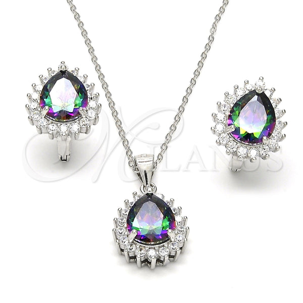 Juego de Arete y Dije de Adulto 10.186.0025 Plata Rodinada, Diseño de Gota, con Zirconia Cubica Blanca y Blanca, Pulido, Rodinado