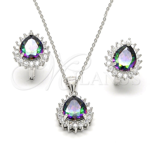 Juego de Arete y Dije de Adulto 10.186.0025 Plata Rodinada, Diseño de Gota, con Zirconia Cubica Blanca y Blanca, Pulido, Rodinado