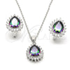 Juego de Arete y Dije de Adulto 10.186.0025 Plata Rodinada, Diseño de Gota, con Zirconia Cubica Blanca y Blanca, Pulido, Rodinado