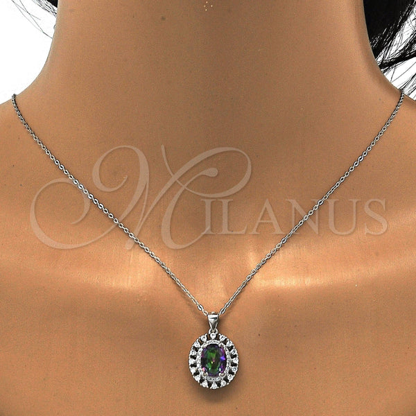 Juego de Arete y Dije de Adulto 10.186.0026 Plata Rodinada, con Zirconia Cubica Blanca, Pulido, Rodinado