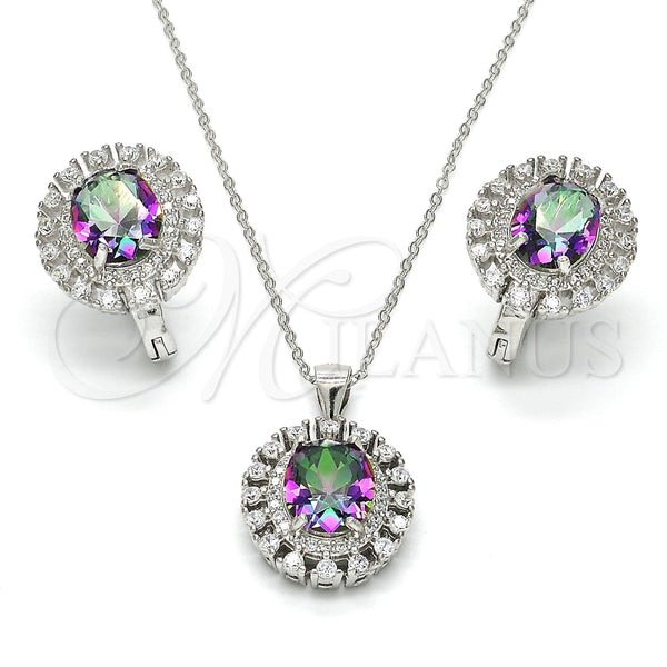 Juego de Arete y Dije de Adulto 10.186.0026 Plata Rodinada, con Zirconia Cubica Blanca, Pulido, Rodinado