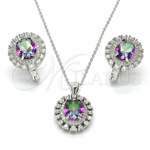 Juego de Arete y Dije de Adulto 10.186.0026 Plata Rodinada, con Zirconia Cubica Blanca, Pulido, Rodinado