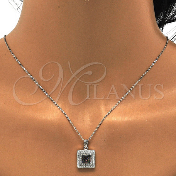Juego de Arete y Dije de Adulto 10.186.0030 Plata Rodinada, con Zirconia Cubica Blanca y Micro Pave Blanca, Pulido, Rodinado