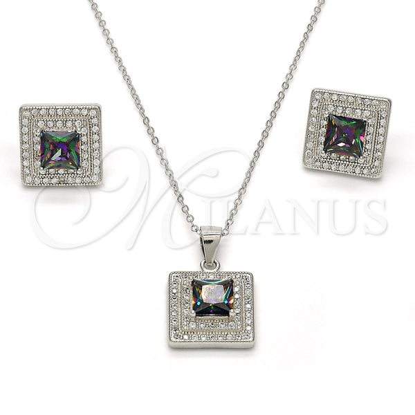 Juego de Arete y Dije de Adulto 10.186.0030 Plata Rodinada, con Zirconia Cubica Blanca y Micro Pave Blanca, Pulido, Rodinado
