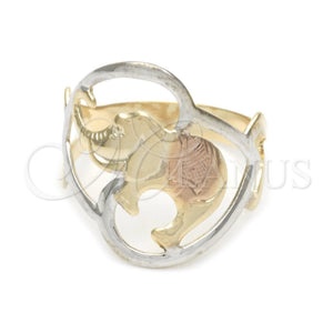 Anillo Elegante 01.02.0003.07 Oro Laminado, Diseño de Elefante, Pulido, Tres Tonos (Size 7)