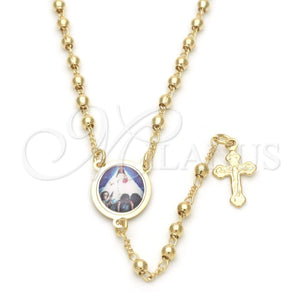 Rosario Fino 09.02.0018.18 Oro Laminado, Diseño de Caridad del Cobre y Cruz, Pulido, Tono Dorado