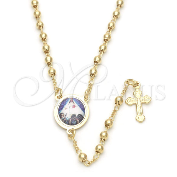 Rosario Fino 09.02.0018.18 Oro Laminado, Diseño de Caridad del Cobre y Cruz, Pulido, Tono Dorado
